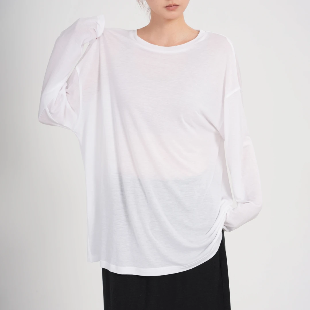 张小某天丝罩衫女长袖夏季薄款欧若风防晒衫外搭白色t恤上衣Z1525