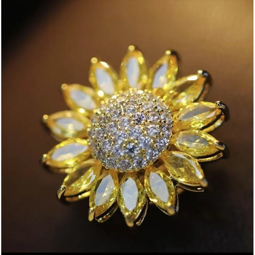 铜合金合成锆石胸针 【磁吸向日葵】胸针超闪精致胸花