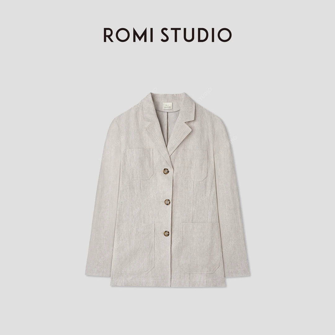 ROMI STUDIO“自我轮廓”100%亚麻经典老钱轻薄西装外套 RWCAS64061