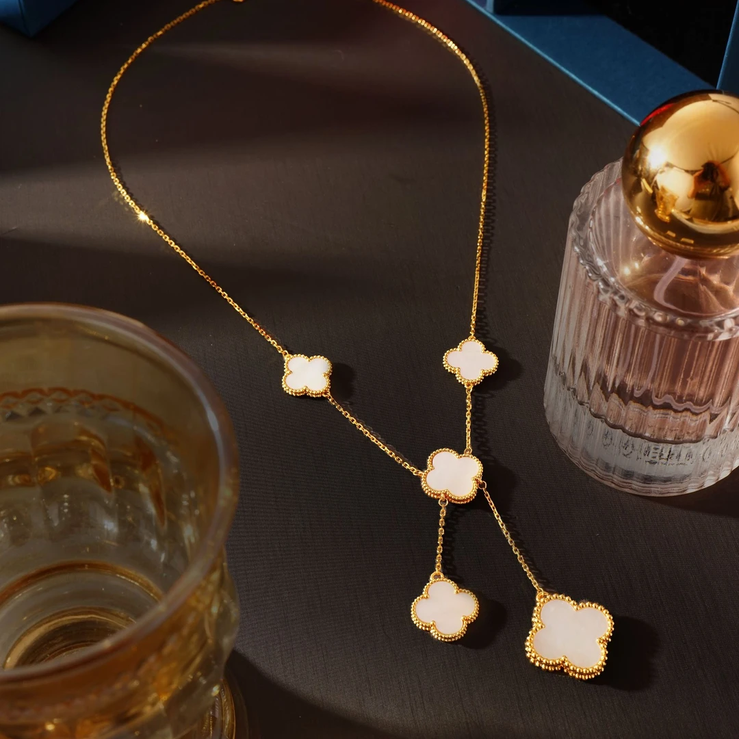 18K金白贝母五花Y字套链 多样性发一件 女士时尚