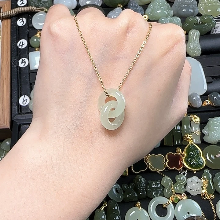 和田玉未镶嵌颈饰送链子送绳