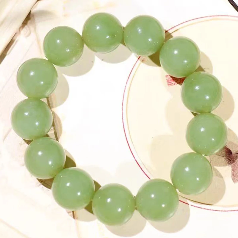 和田玉青黄口圆珠玉石手饰男款玉石手串天然保真经典大气款送证书