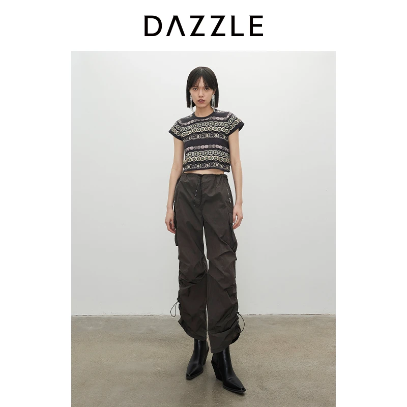 DAZZLE地素 毛衣针织衫 夏女装四季针织雅丹风短袖上衣2I2E347