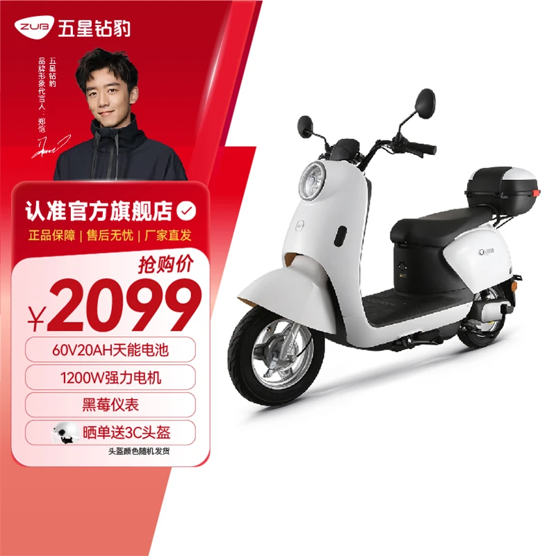 五星钻豹电动车60V20AH铅酸大电池70KM长续航1200W电动摩托车G7