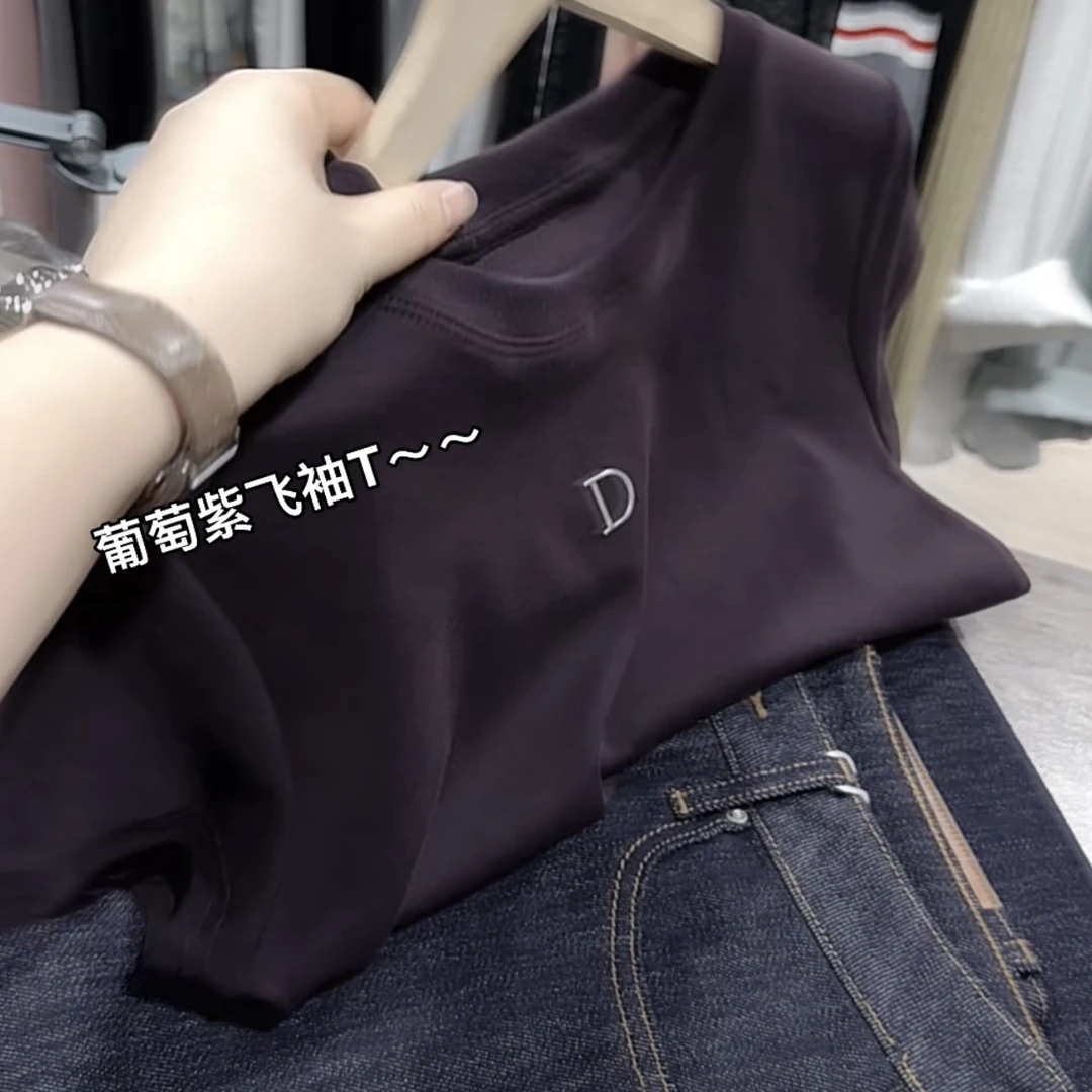 米蓝家名殿！春夏葡萄紫飞袖体恤短袖t   5901