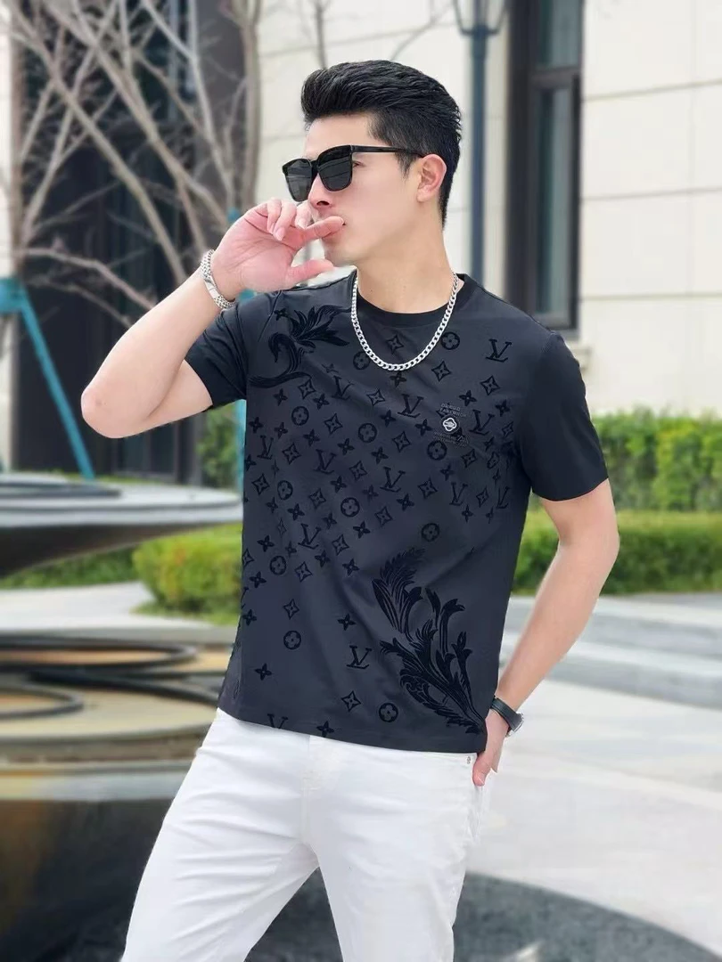 3399夏季短袖植绒烫钻男士T恤潮流男装