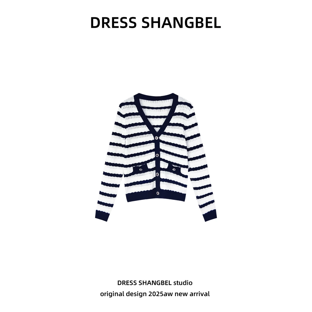 DRESS-长袖秋季新款C78时尚设计师休闲条纹慵懒风5839H
