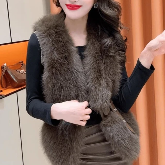 高级感仿水貂绒马甲女短款2025秋冬新款时髦洋气皮草毛毛背心马夹