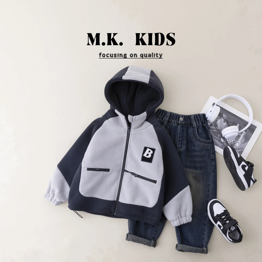 现货【升温程式化】儿童冬款奥利绒加绒外套毛毛衣2024新款DA7435