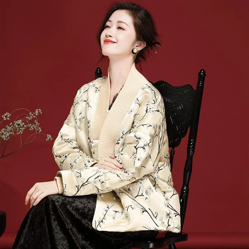 女士羽绒服新款复古中国风织锦缎提花新中式外套24383