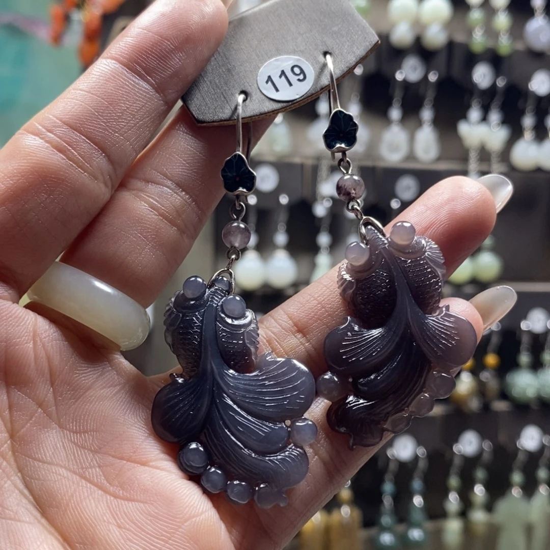 和田玉耳饰银S925镶嵌修****仙