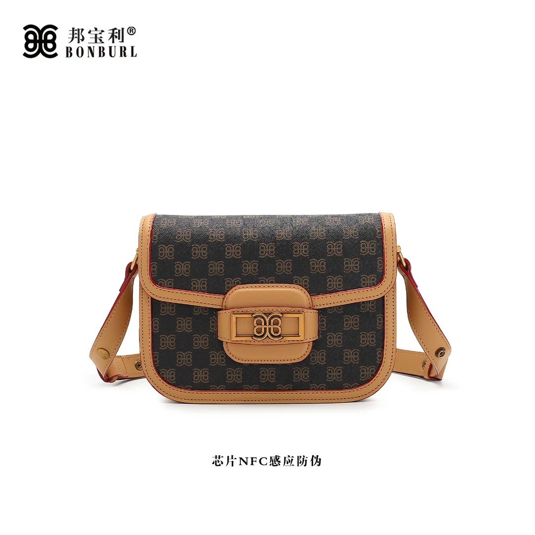 Bonburl/邦宝利2025新款棕色女士潮流百搭经典单肩斜挎包6008