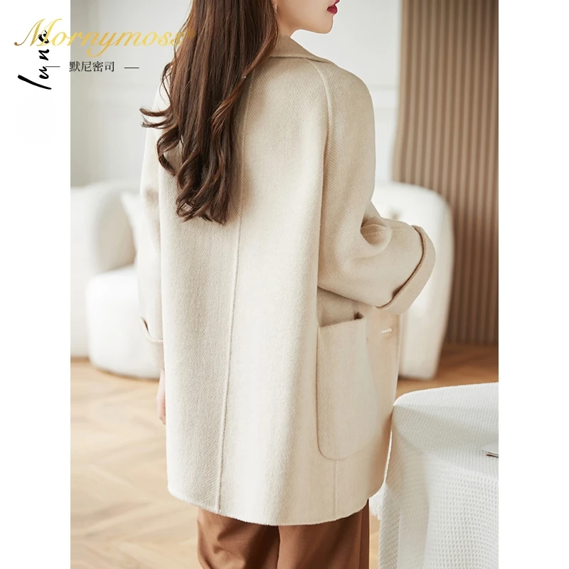 默尼密司品牌羊毛呢大衣女2025秋冬季新款保暖百搭手工双面呢外套