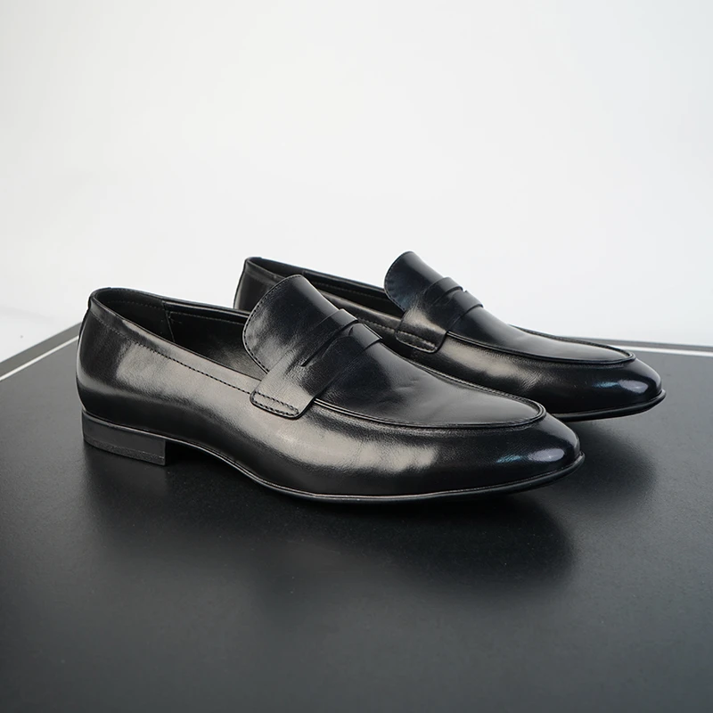 高端男士皮鞋商务休闲一脚蹬乐福鞋新款正品英伦风真皮牛皮男鞋