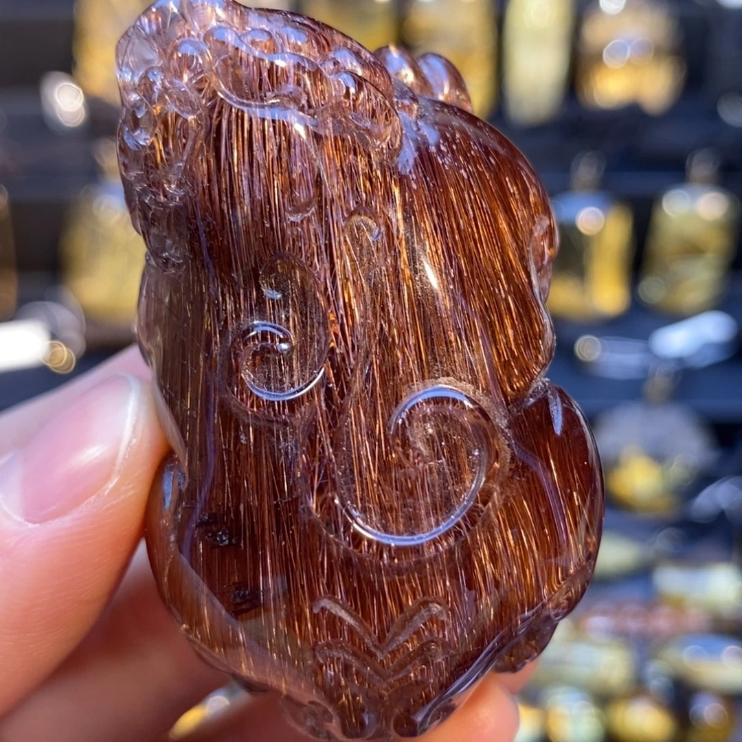 水晶未镶嵌颈饰红铜发貔貅手把件 摆件