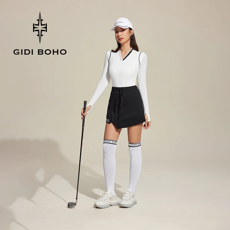GIDI BOHO/极地薄荷春季新款户外休闲高尔夫速干弹力长袖运动T恤