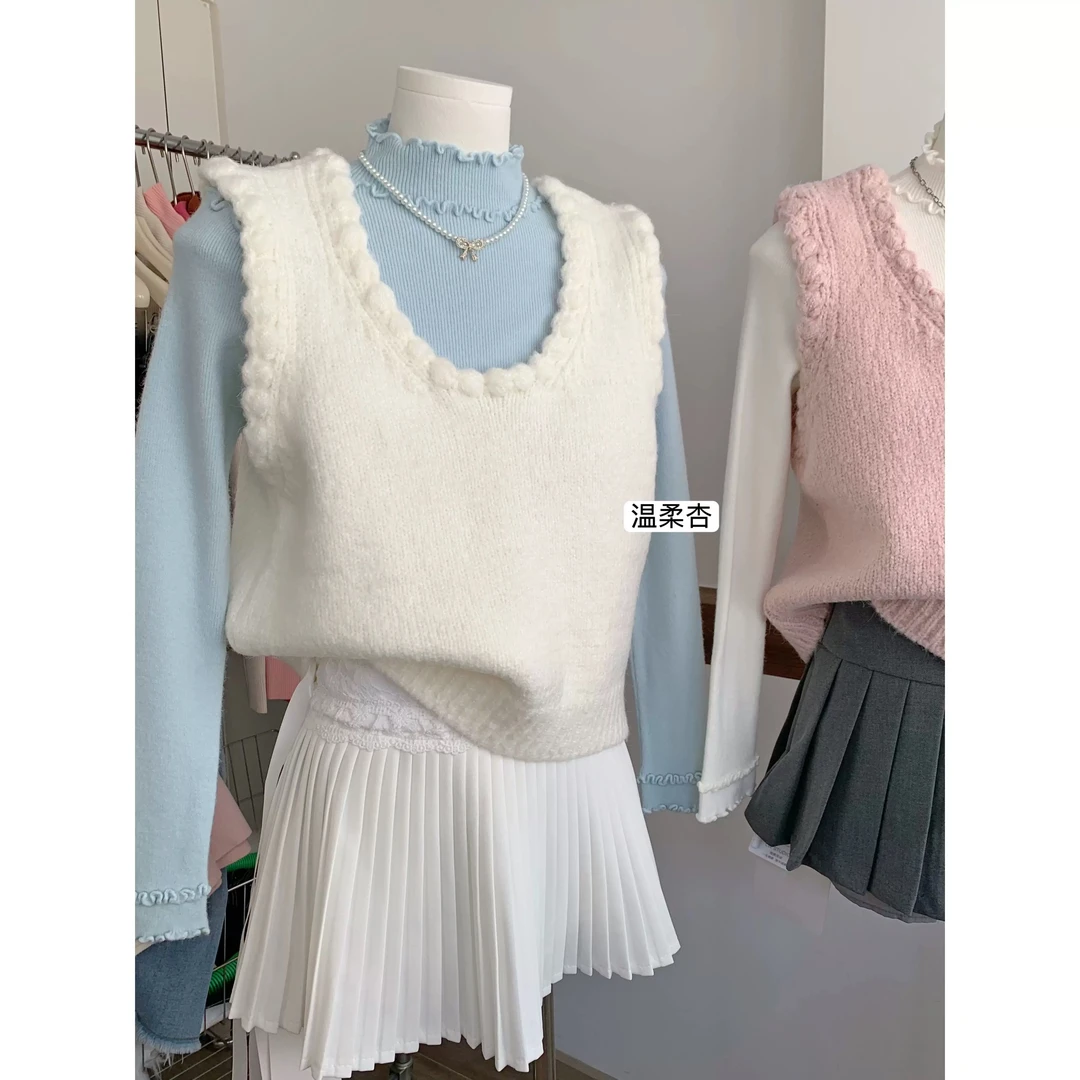 韩系减龄甜美风软糯毛衣马甲女秋冬设计感针织百搭ins时尚