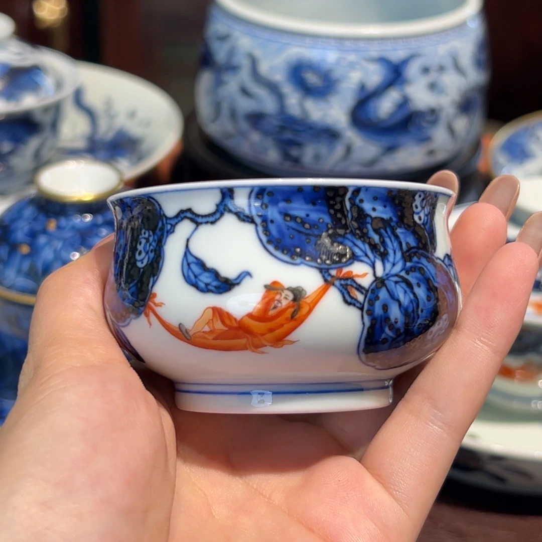 青花雯华堂手绘杯杯