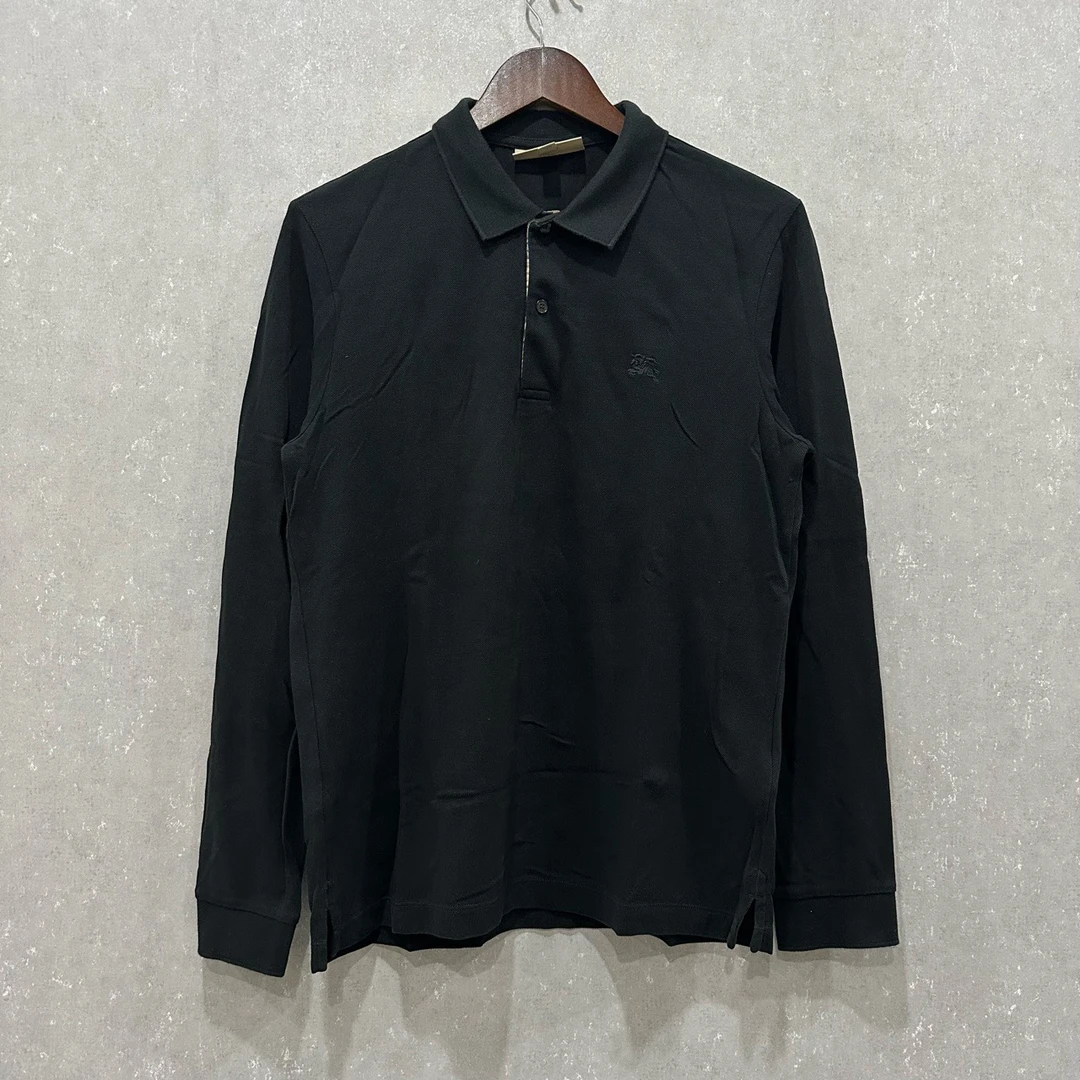 99新 BURBERRY/博柏利 经典黑色男士长袖Polo衫M码/004050