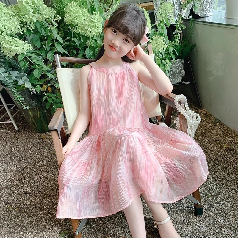女童连衣裙夏季2024新款洋气夏装女孩时尚挂脖背心公主裙儿童裙子