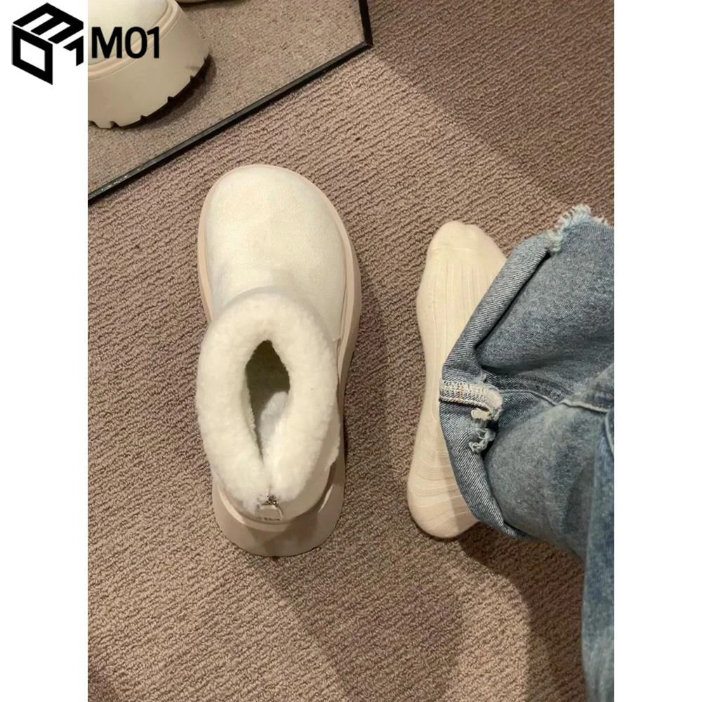 M01白色厚底增高加绒加厚舒适雪地靴女款2025年春季保暖防滑棉鞋