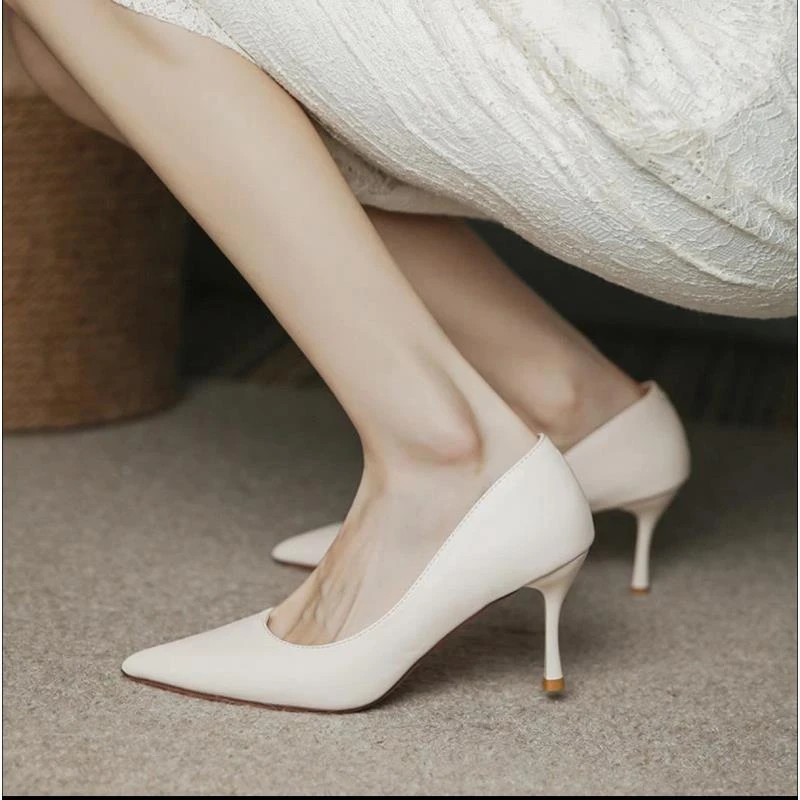 HJ2160-高跟鞋女2025爆款羊皮小众百搭鞋气质时尚性感春季法式