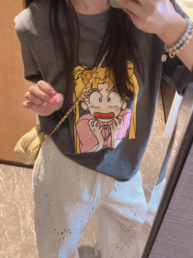 xxxwxz王希之 搞怪美少女卡通印花正肩T恤#z2279
