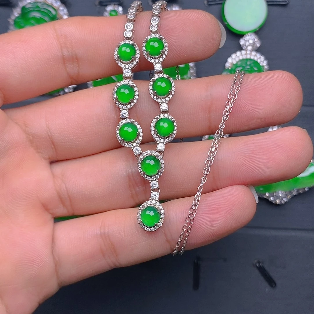 项链银S925镶嵌翡翠项链