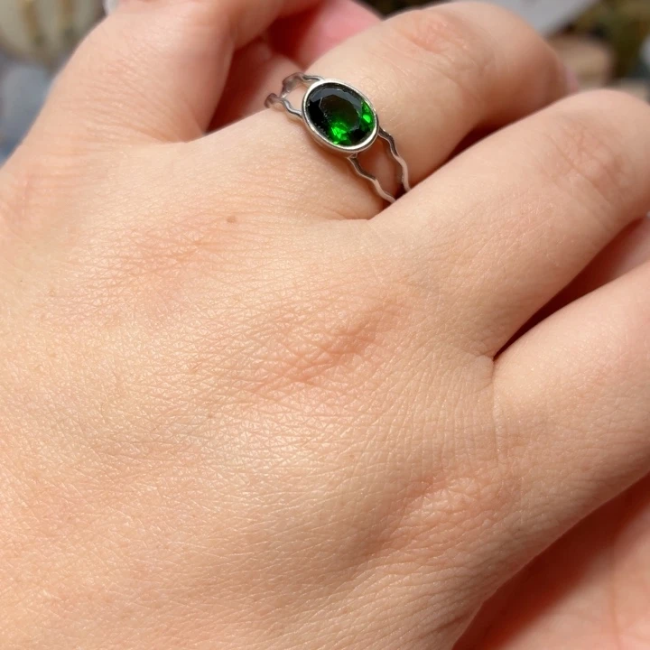 戒指透辉石银S925镶嵌