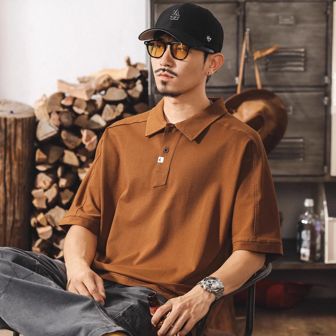 夏季凉感索罗娜短袖男士Polo衫2025新款潮牌华夫格t恤男宽松上衣