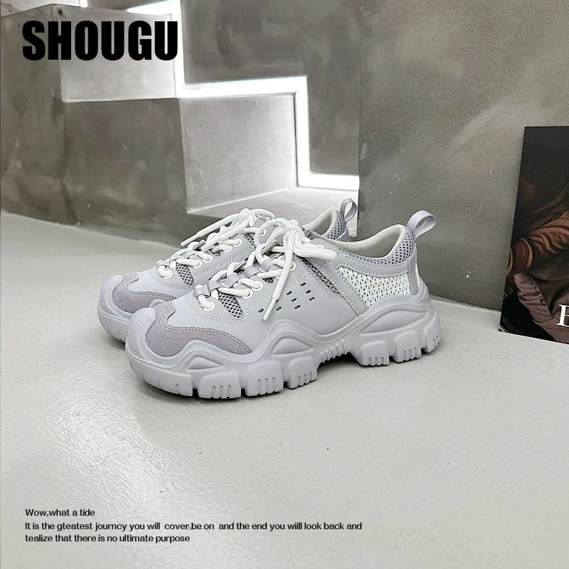 shougu/首谷厚底丑萌老爹鞋网面四季百搭软底运动休闲鞋拼色女鞋