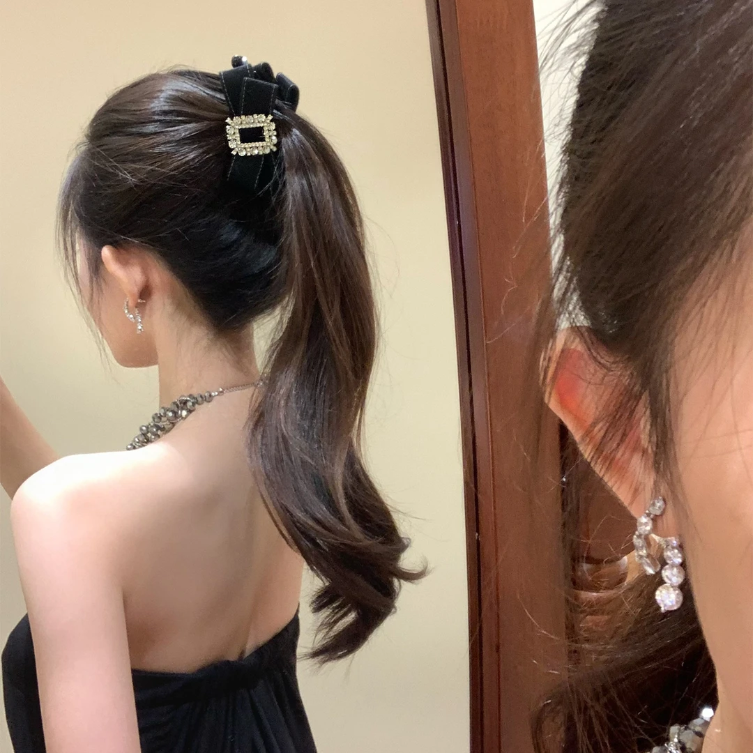 珐琅千金 方钻绒布蝴蝶结香蕉夹优雅法式女气质日韩百搭发夹