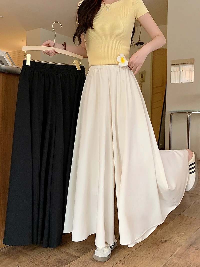 三只老熊夏装300斤大码宽松女休闲百搭松紧腰垂坠感显瘦阔腿裙裤