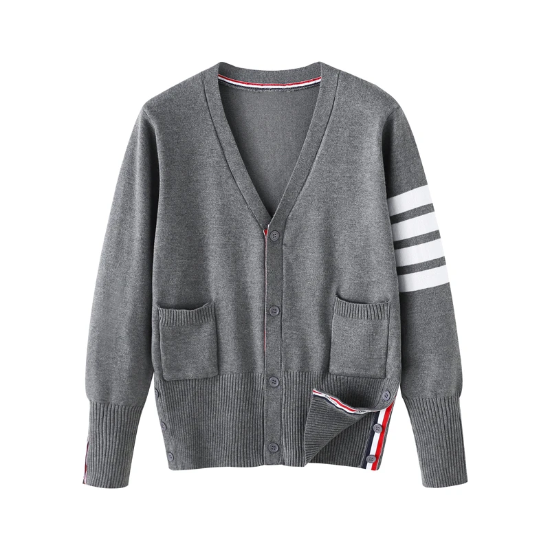 学院风韩版百搭春秋装新款针织衫开衫女撞色四道杠条纹上衣短外套