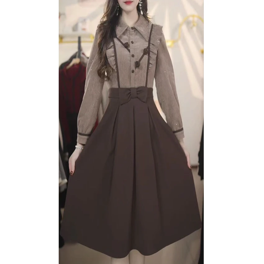 L670法式气质长袖连衣裙2025新春款时尚洋气收腰显瘦拼接连衣裙女