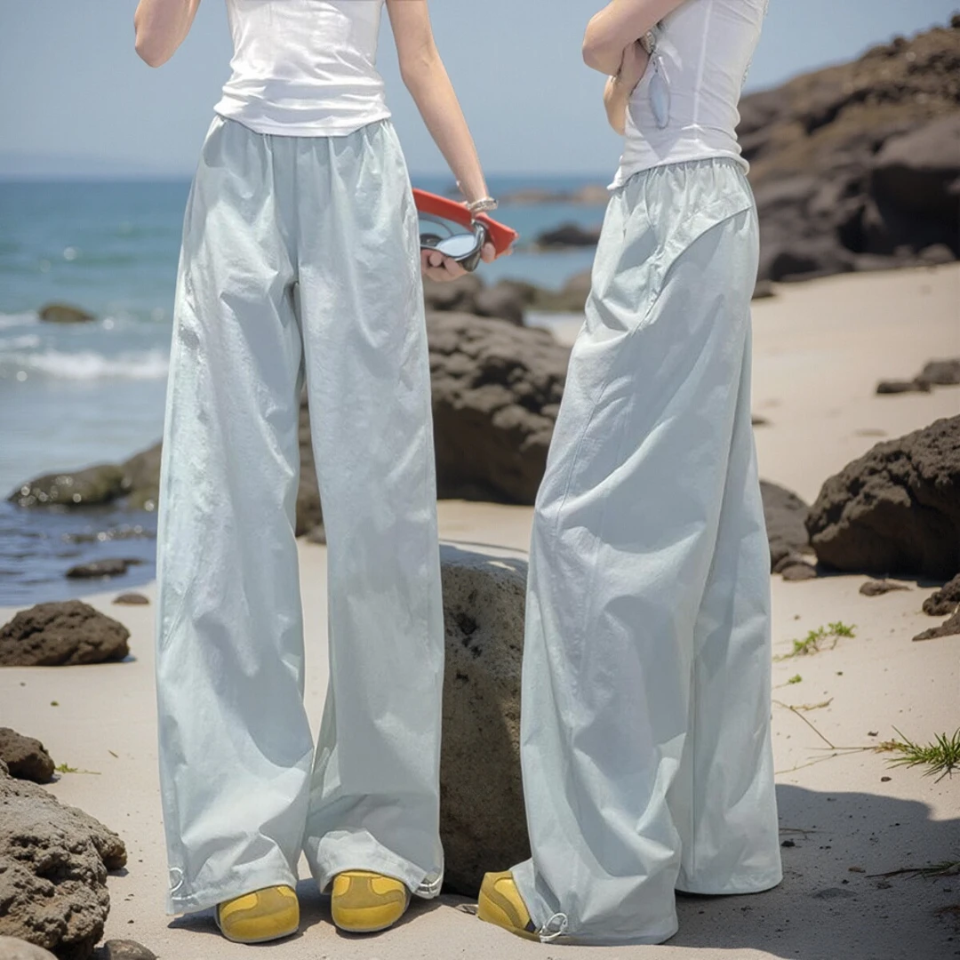 夏季薄款2025新款小个子宽松直筒阔腿运动裤孕妇速干休闲工装裤