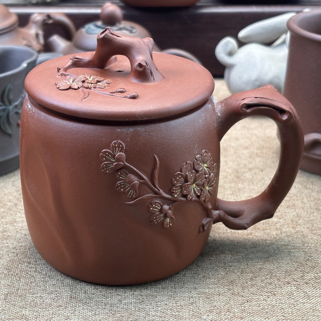 合盛花器全手工樱花贴花半手工盖杯 朱泥