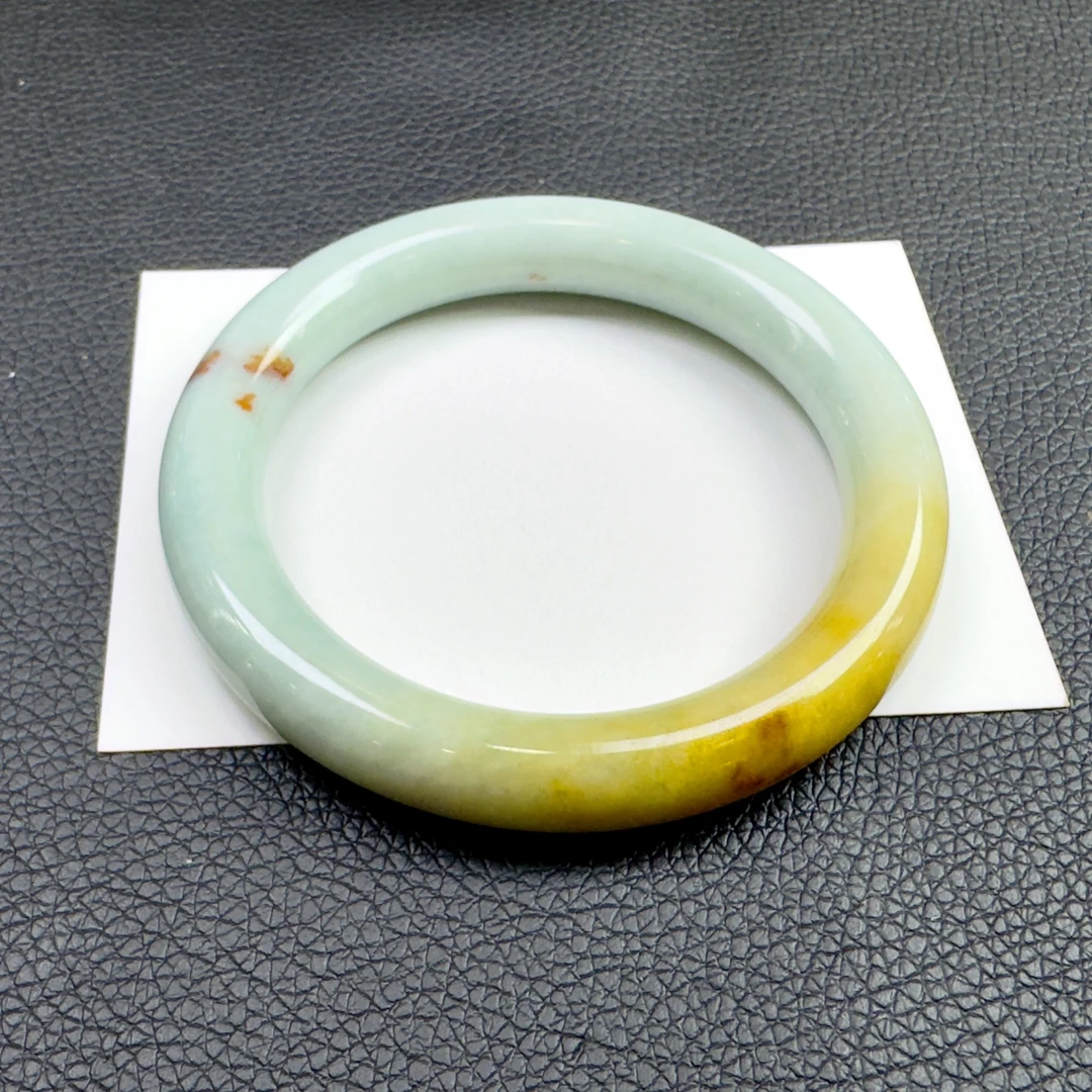 C0003黄加绿带洒金圆条A货翡翠手镯