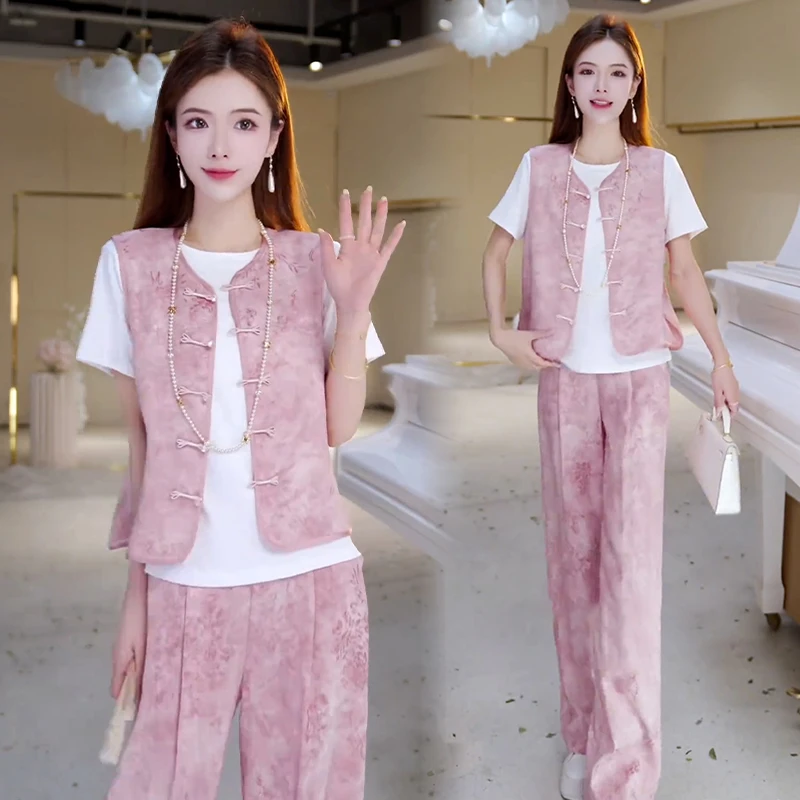 轻奢简约气质百搭套装女2025年夏季新款显瘦上衣高腰长裤两件套潮