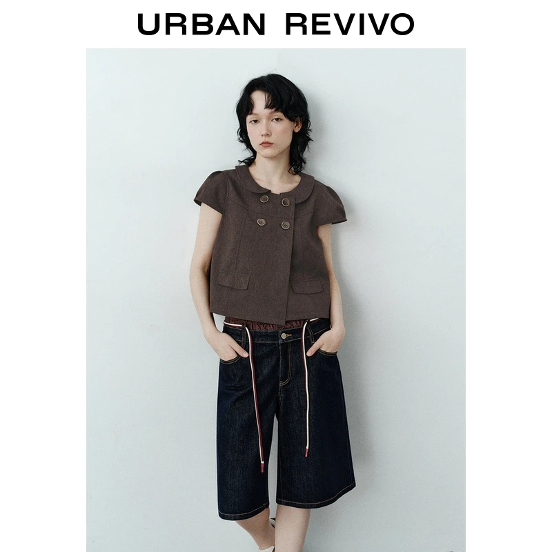 【HOT】UR2025秋季新款女装复古学院风双排扣短款外套UYL150088