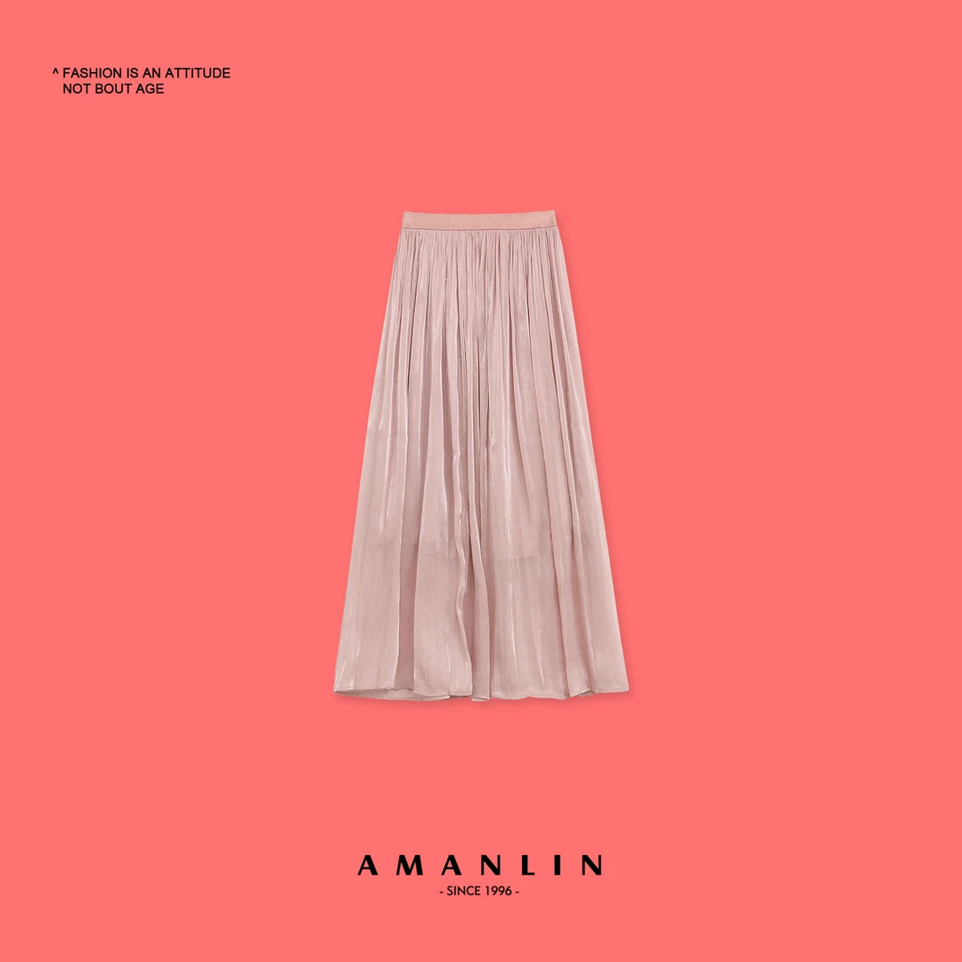 新中式高级光泽感亮片松紧腰纯色半身裙-LG591778