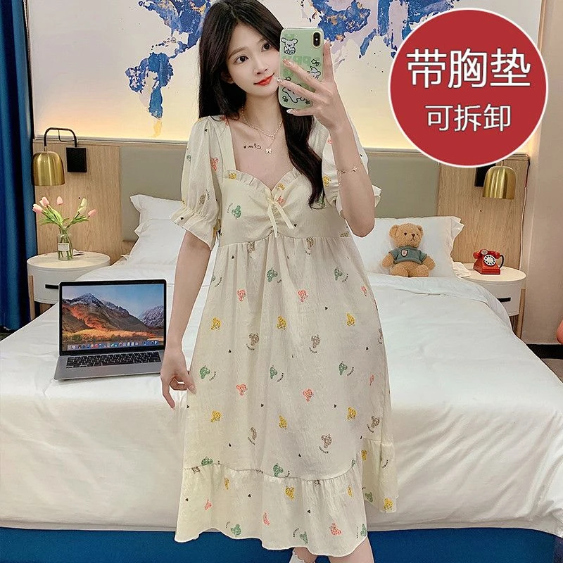 【带可拆卸胸垫】大码睡裙薄款女220斤可爱夏季长款公主风家居服