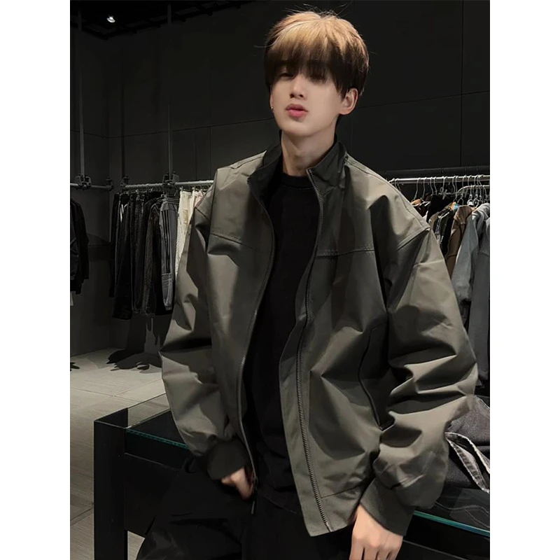 美式cleanfit廓形短款夹克外套男秋季高级感立领飞行员教练棒球服