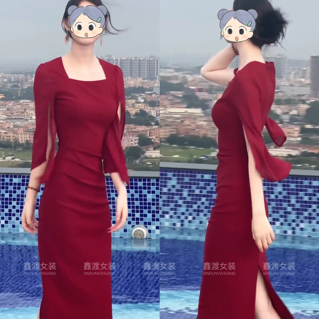 2025春夏新款时尚显瘦气质女士网红洋气连衣裙百搭款D6973