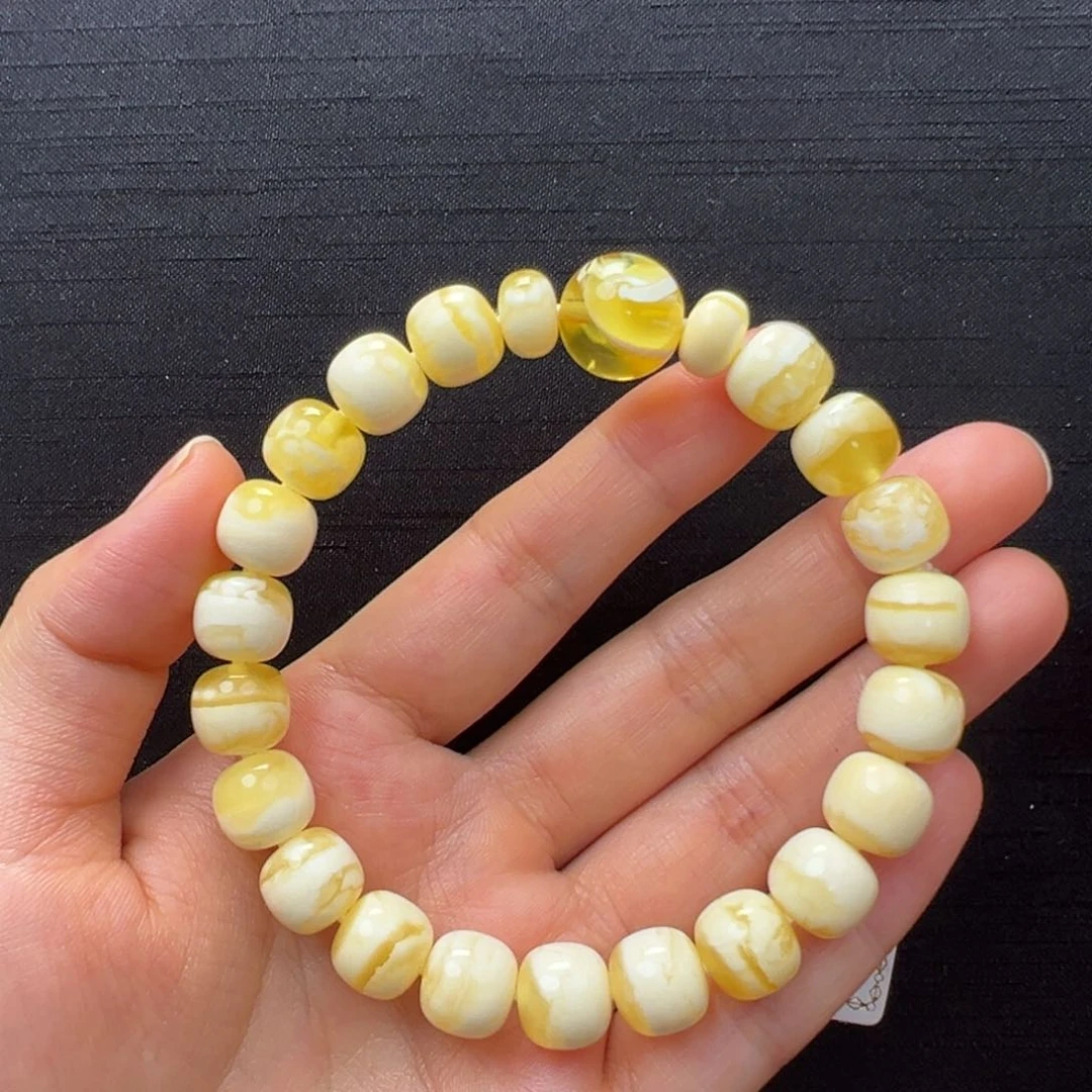 未镶嵌琥珀裸石俄料同料金瓷白老型手串10×9