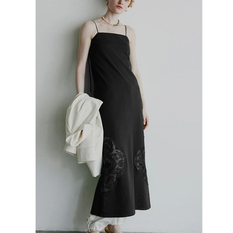 【DD外贸】 夏季新款 代 时尚气质优雅复古设计感连衣裙显瘦黑色