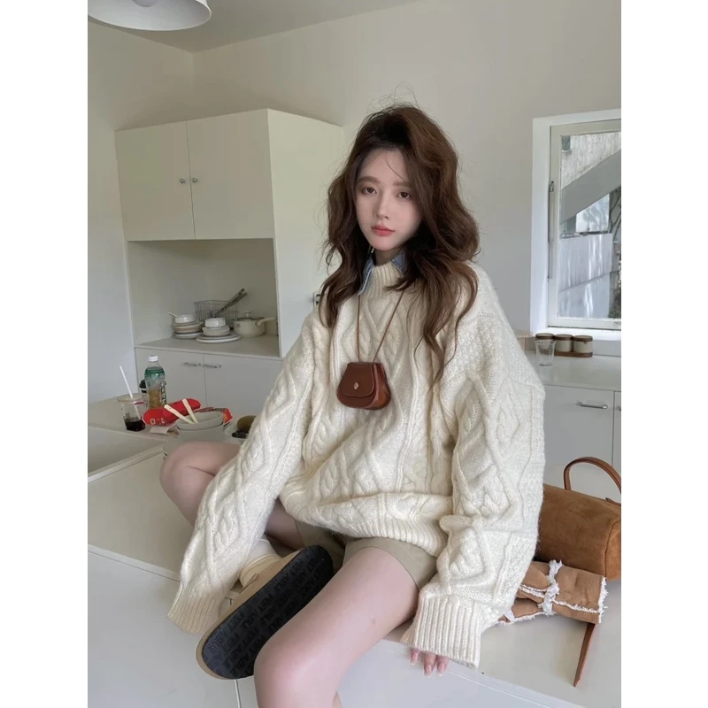 NGGAI 宽松韩系休闲麻花套头针织衫毛衣