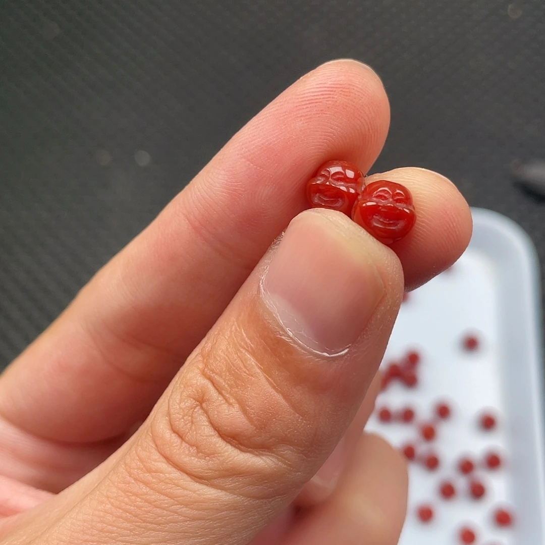 南红玛瑙未镶嵌7mm柿子红佛头一组2颗