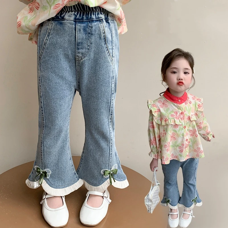女童牛仔裤春秋季2025新款儿童网红洋气时髦长裤女宝宝秋装喇叭裤