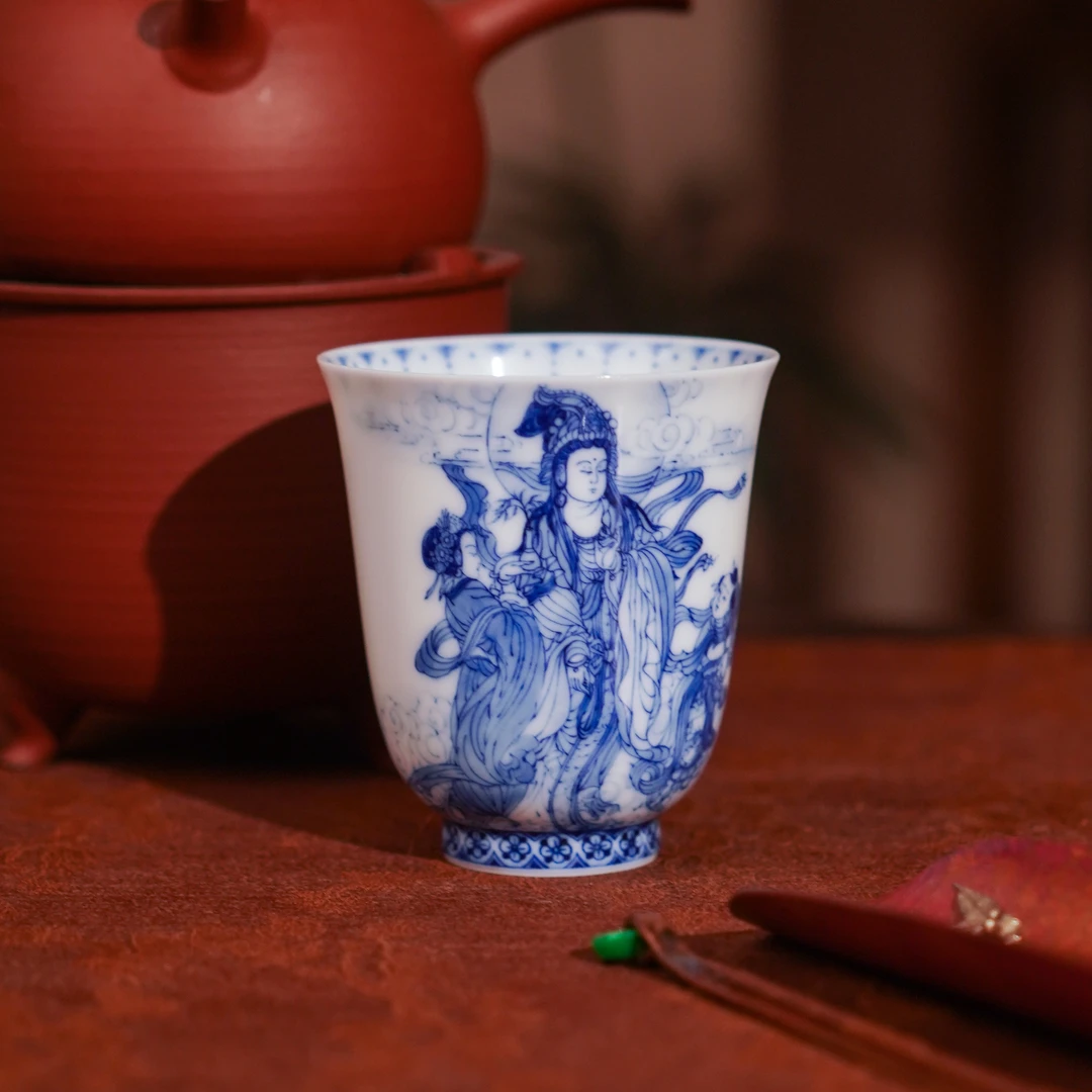 画堂春杨柳观音杯主人杯喝茶茶器手绘品茗饮茶手工HTC2601茶杯